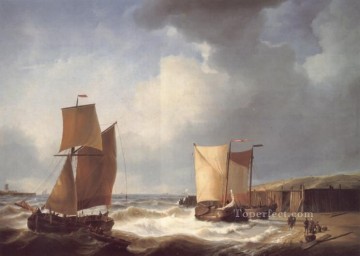 海岸沿いの漁民と船 アブラハム・ハルク・シニアのボートの海の風景 Oil Paintings
